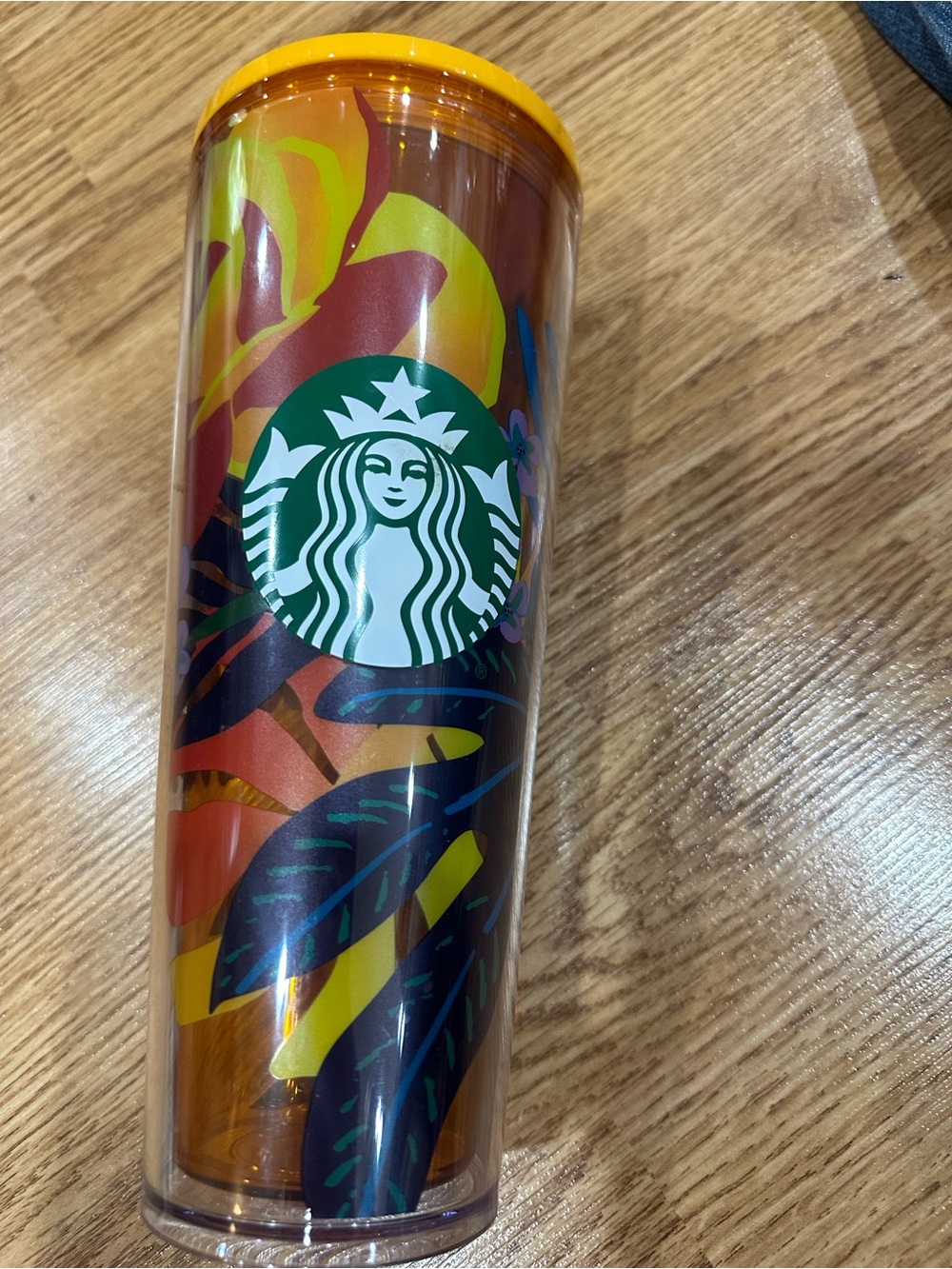 Starbucks Orange, Yellow & Green Tropical Floral 24 oz Venti Tumbler Cup